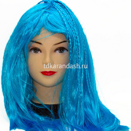 Парик прямые волосы с косичкой 50см. синий Y2332-15