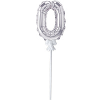 Шар воздушный 14см Цифра "0" самонадувающийся с держателем, фольга, серебро FBZ-04