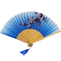 Веер 21см голубой, с кисточкой, органза/дерево Y10613-24