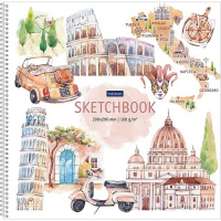 Скетчбук 29х29см 32л 160г/м2 "Прекрасная Италия" спираль, жесткая подложка, глянцевая ламинация