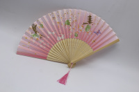 Веер 21см розовый, с кисточкой, органза/дерево Y10613-24