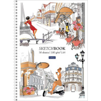 Скетчбук А4 21х29,7см 50л 100г/м2 "Парижские каникулы" спираль, твердая обложка 087199