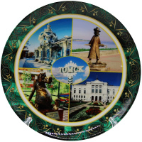 Тарелка 21см "Виды Томска №3. Чехов А.П./ТГУ/Памятник счастью/Российско-немецкий дом" керамика CP11C