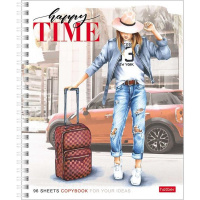 Тетрадь А5 96л клетка "Happy time" на спирали матовая ламинация 2 дизайна 067306