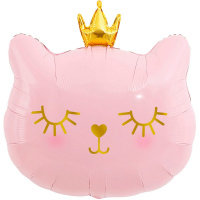 Шар воздушный 28см(11") на палочке "Мини. Котенок Принцесса" с клапаном, розовый, фольга 23101