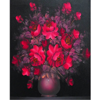 Алмазная мозаика 30х40см "Красные цветы" полная выкладка GB74542