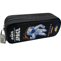 Пенал "Космос" 22х9х7см прямоугольный, 2 отделения, кодовый замок, текстиль, черный BD22136