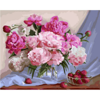 Живопись по номерам (акрил) 40х50см "Пионы и клубника" сложность 3, холст на подрамнике МСА1778