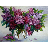 Алмазная мозаика 30х40см "Сирень в стеклянной вазе" полная выкладка GB74871