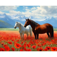 Живопись по номерам (акрил) 40х50см "Лошади на маковом поле" сложность 4, холст на подрамнике МСА214