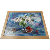 Картина "Натюрморт с сиренью и вишней" 42х60см на холсте (двп, масло)