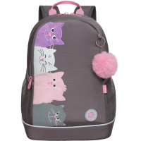 Рюкзак 38х28х18см, 500гр, 2 отделения, 2 кармана, серый, с брелком "Котята" RG-463-6/2