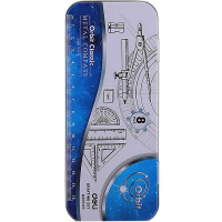 Готовальня 8 предметов (циркуль, карандаш, точилка, транспортир, 3 линейки, ластик) металл EG30505