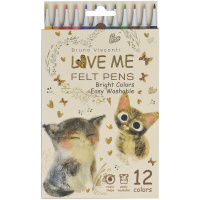 Фломастеры 12 цветов "Love me. Милый котик" с вентилируемым колпачком картон 32-0076