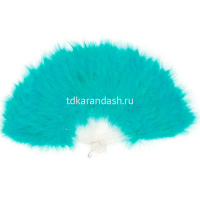 Веер с перьями 23см мятный, пластик Y10616-24