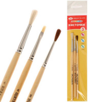 Набор кистей микс 3шт. (щетина плоская №4, коза круглая №4, пони круглая №3) 3945220