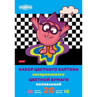 Набор картона цветного А4 20л 10цв+10цв.бумаги "Смешарики. Ежик" мелованный односторонний