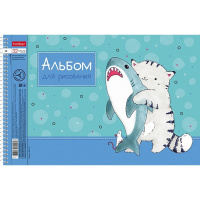 Альбом для рисования А4 32л "Приключения кота Пирожка" на спирали перфорация на отрыв, 5 дизайнов