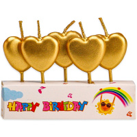 Свечи д/торта 5шт. 10,5см на пиках Золотые сердечки С-2540/466-5-306-72540-6