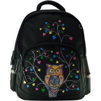 Рюкзак "Сова" 30х40х19см, 800гр, 2 отделения, 3 кармана, черный 12-002/35