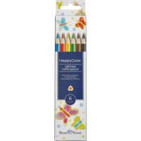Карандаши 6 цветов "HappyColor" трехгранные дерево, картон 30-0051