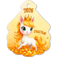 Магнит Лошадка с короной. Счастья! 6,5х6,8см магнитный винил 9732
