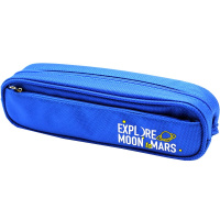Пенал "Space" 23х7х5см прямоугольный, 2 отделения, текстиль, с брелком, голубой BD22168