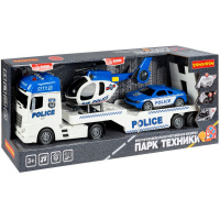 Трейлер "Автовоз. Полиция" инерционный, пластик 14x58x23см + вертолёт и машина (свет, звук) ВВ6154