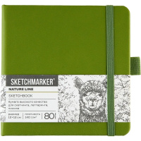 Скетчбук 12х12см 80л 140г/м2 оливковый, на резинке, твердая обложка "Sketchmarker" 24230702SM