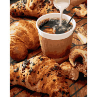 Живопись по номерам (акрил) 40х50см "Кофе с круассанами" сложность 3, холст на подрамнике МСА1825