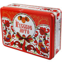 Русское лото "Узоры" 23x17х6,5см металл (90 бочонков, 24 карточки, 150 фишек, 1 мешочек) 01917