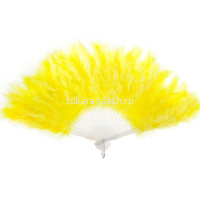 Веер с перьями 23см желтый, пластик Y10616-24