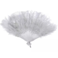 Веер с перьями 23см белый, пластик Y10616-24