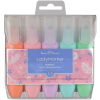 Набор маркеров текстовыделителей "LadyMarker" 5шт, клиновиднаконечник, толщина линии 1-5 мм 22-0061