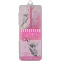 Набор 4 предмета в пенале (линейка 15см, 2 треугольника 7/10см, транспортир) пластик "FunGraphix"