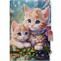 Бизнес-блокнот А5 80л "Котята" линия, на спирали, с замочком, цветной блок, поролон, 4 вида 1903-14