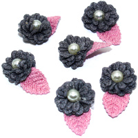 Цветок декоративный Георгин 3,5х5см с листиком и жемчугом, серый 6шт/уп. Y9509-19