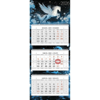 Календарь квартальный 2026 "Год Лошади" 320х790мм настенный трехблочный, 3D фольга 091694