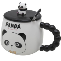 Кружка "Панда" 8х10см с ложкой и крышкой, 4 вида, керамика SK3596
