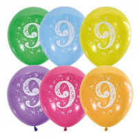 Шар воздушный 30см(12") Пастель+Декоратор Цифра Девять (шелк) ассорти 2ст.