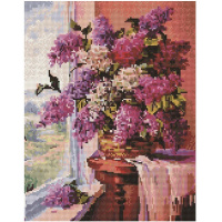 Алмазная мозаика на подрамнике 40х50см "Сирень у окна" полная выкладка VА130