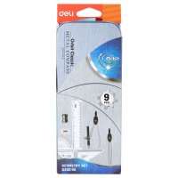 Набор чертежный 9 предметов (циркули, карандаш, линейка, треугольники, транспортир, ластик, точилка)