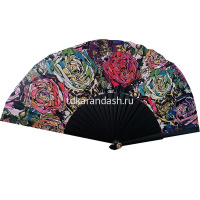 Веер 23см черный с розами, ткань/дерево Y10618-24