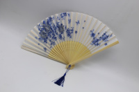 Веер 21см бело-синий, с кисточкой, органза/дерево Y10613-24