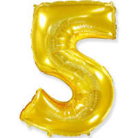 Шар воздушный 102см (40"), Цифра "5" фольга, золото 754641