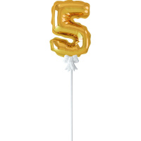 Шар воздушный 14см Цифра "5" самонадувающийся с держателем, фольга, золото FBZ-03