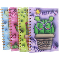 Бизнес-блокнот А5 96л "Кактусы. Зеленый" линия, на спирали, с разделителями, пластиковая обложка XJ3