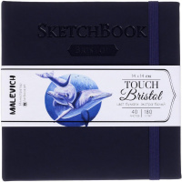 Скетчбук 14х14см 40л 180г/м2 "Bristol Touch" на резинке, твердая обложка, индиго 401235