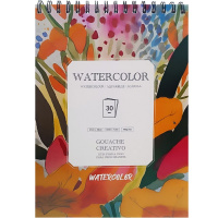 Скетчбук А4 30л 180г/м2 "Рисунки" акварельная бумага, спираль, кремовая бумага, жесткая подложка