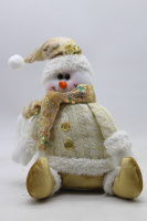 Сувенир "Дед Мороз, Снеговик" 40см сидячий, текстиль белый/золото Y9879-24